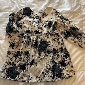 Floral Kids Casual Dress - Black and Cream